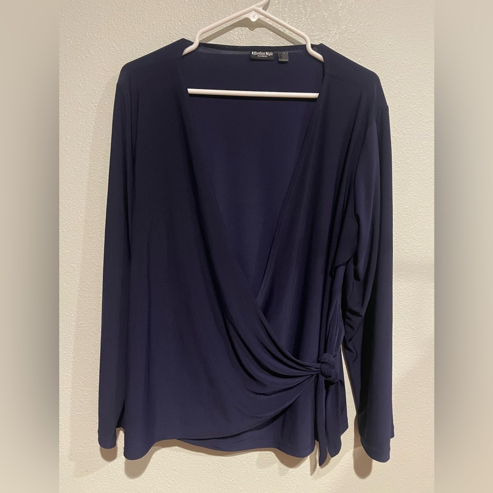 Effortless Style by Citiknits Navy Blue Wrap Blouse